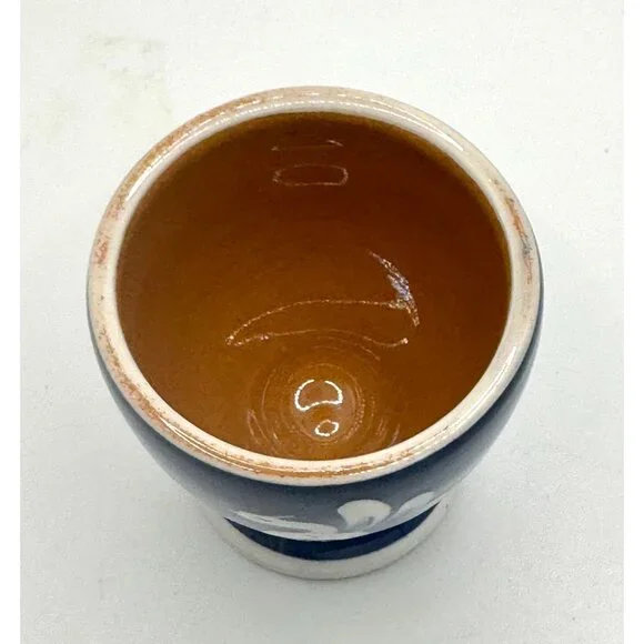 Vintage A. Bulle Dubuis Bosshard Mid-Century Blue "Peacock/Floral" Cup Vase - Picture 7 of 8